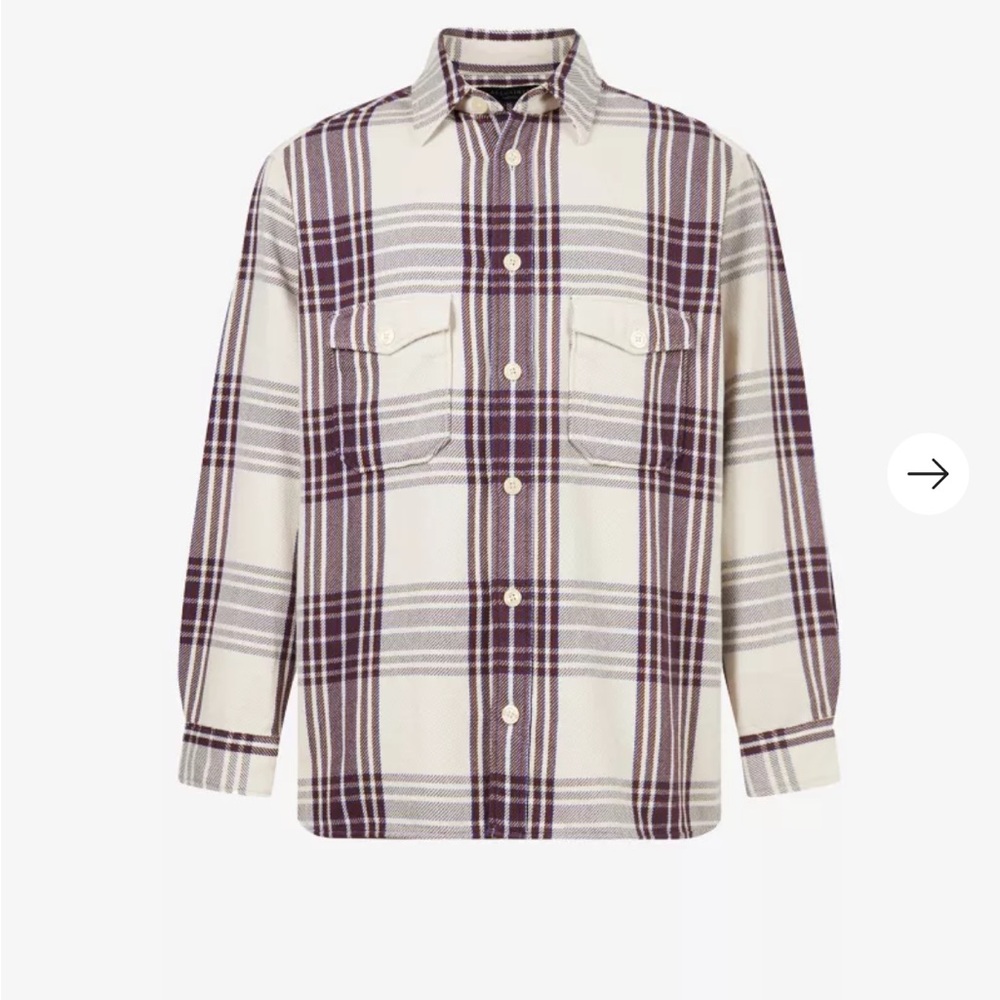 Allsaints Bluefield Check plaid flannel Overshirt in Optic White purple, Size M